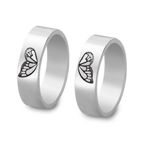 silver butterfly couple ring