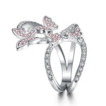 crystal butterfly ring pink side view