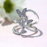 crystal butterfly ring pink front view