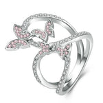 crystal butterfly ring pink women