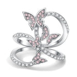 crystal butterfly ring pink