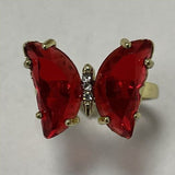 crystal glass butterfly ring red