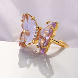 crystal glass butterfly ring light purple front view