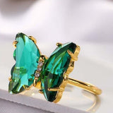 crystal glass butterfly ring green