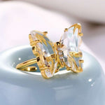 crystal glass butterfly ring white