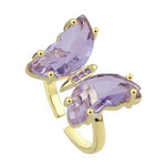 crystal glass butterfly ring light purple