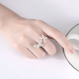 crystal gold butterfly ring on finger