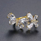 crystal gold butterfly ring front view