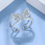 crystal sterling silver butterfly ring front view