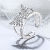 crystal sterling silver butterfly ring side view