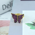 gold and purple butterfly ring front view