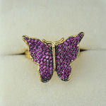 gold and purple butterfly ring front view