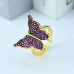 gold and purple butterfly ring side view