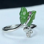 green jade butterfly ring for women