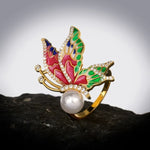 pearl butterfly ring for women