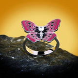 pink enamel butterfly ring women