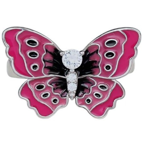 pink enamel butterfly ring