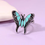 silver turquoise butterfly ring front view