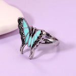 silver turquoise butterfly ring side view