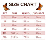 size chart for polychromatic butterfly t shirt