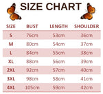 size chart for cyan butterfly t shirt