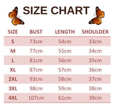 size chart for flying butterfly t shirt