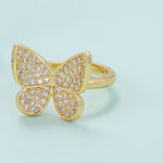 woman gold butterfly ring front view