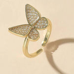 woman gold butterfly ring side view