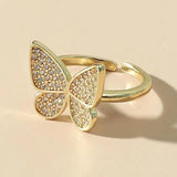 woman gold butterfly ring jewelry