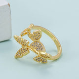 yellow gold butterfly ring front view